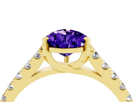 Yellow gold {shape_name} Tanzanite Solitaire Ring with Pavé Band and Four-Prong Setting_4