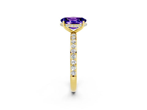 Yellow gold {shape_name} Tanzanite Solitaire Ring with Pavé Band and Hidden Halo_2