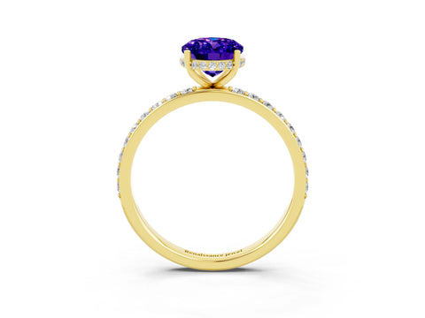 Yellow gold {shape_name} Tanzanite Solitaire Ring with Pavé Band and Hidden Halo_3