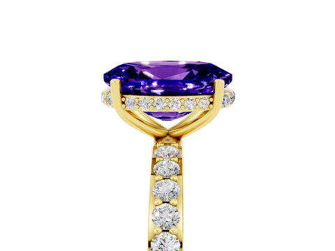 Yellow gold {shape_name} Tanzanite Solitaire Ring with Pavé Band and Hidden Halo_5