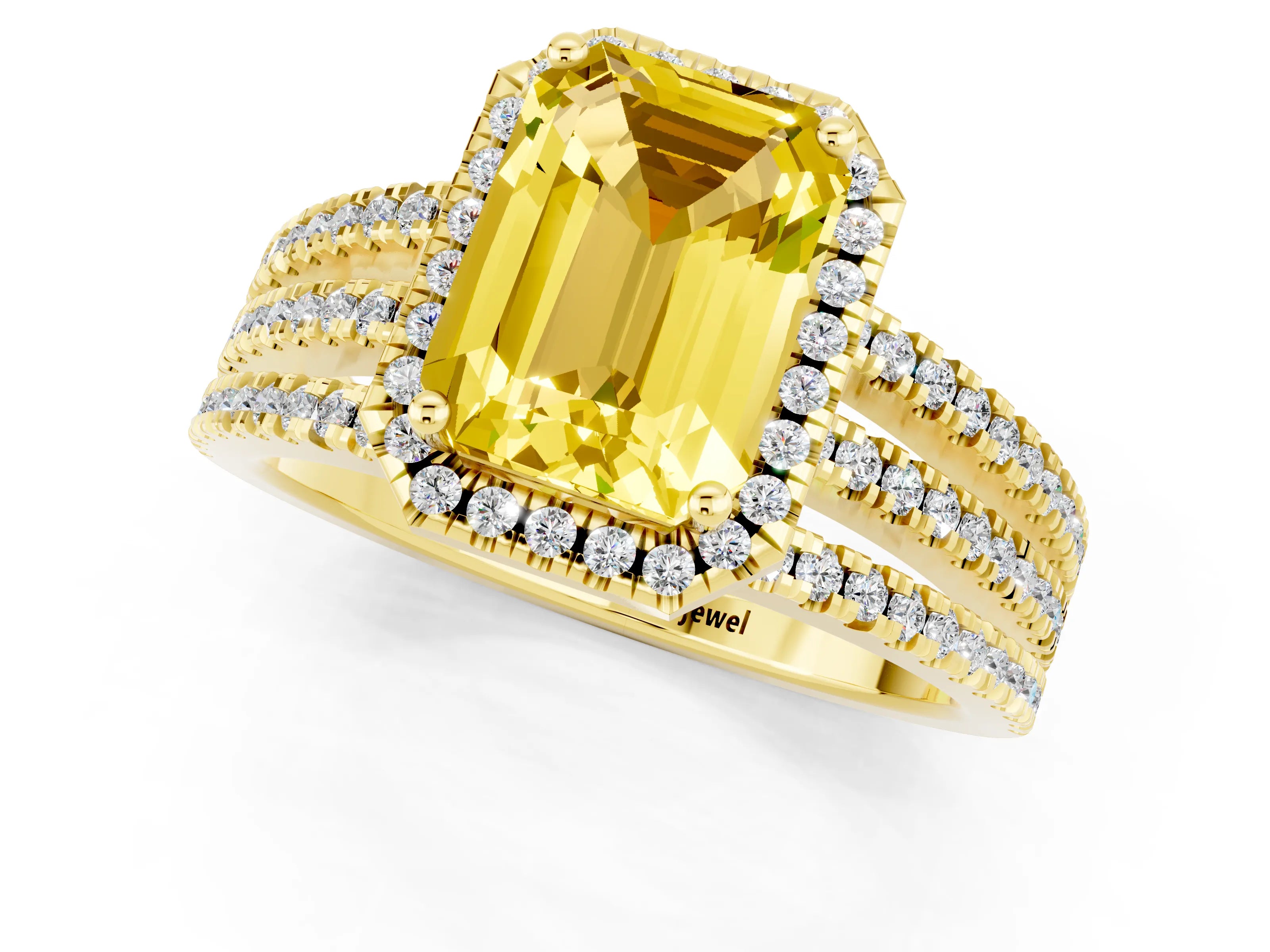 Yellow gold {shape_name} Yellow Sapphire Halo Engagement Ring with Split Shank and Four-Prong Setting_1