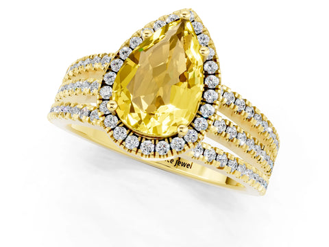 Yellow gold {shape_name} Yellow Sapphire Halo Engagement Ring with Split Shank and Four-Prong Setting_1