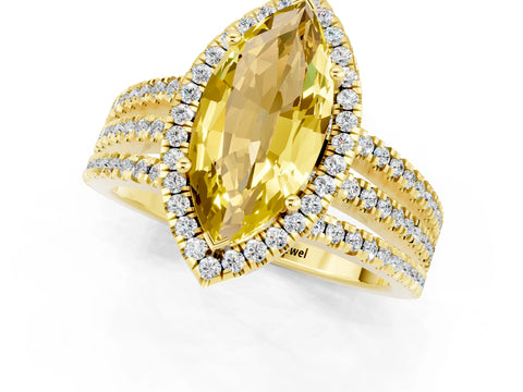 Yellow gold {shape_name} Yellow Sapphire Halo Engagement Ring with Split Shank and Four-Prong Setting_1