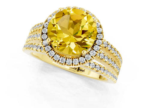 Yellow gold {shape_name} Yellow Sapphire Halo Engagement Ring with Split Shank and Four-Prong Setting_1