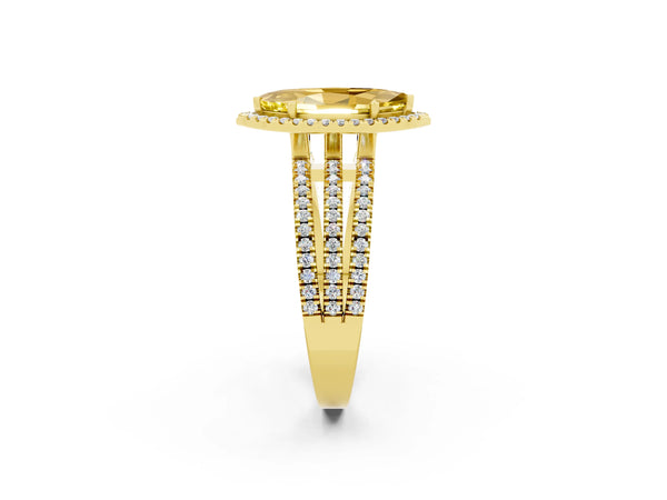 Yellow gold Marquise Cut Yellow Sapphire Halo Engagement Ring with Split Shank and Four-Prong Setting