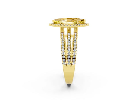 Yellow gold {shape_name} Yellow Sapphire Halo Engagement Ring with Split Shank and Four-Prong Setting_2