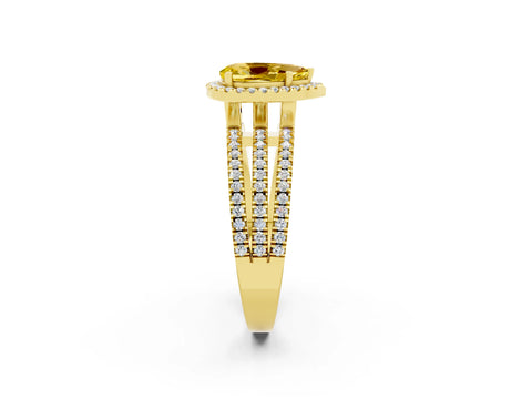 Yellow gold {shape_name} Yellow Sapphire Halo Engagement Ring with Split Shank and Four-Prong Setting_2