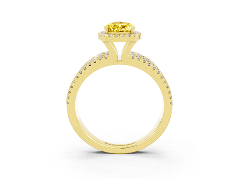 Yellow gold {shape_name} Yellow Sapphire Halo Engagement Ring with Split Shank and Four-Prong Setting_3