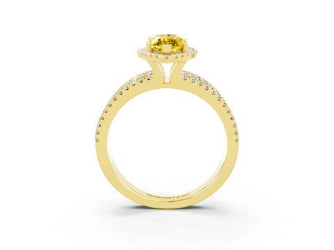 Yellow gold {shape_name} Yellow Sapphire Halo Engagement Ring with Split Shank and Four-Prong Setting_3