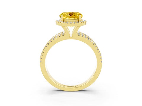 Yellow gold {shape_name} Yellow Sapphire Halo Engagement Ring with Split Shank and Four-Prong Setting_3