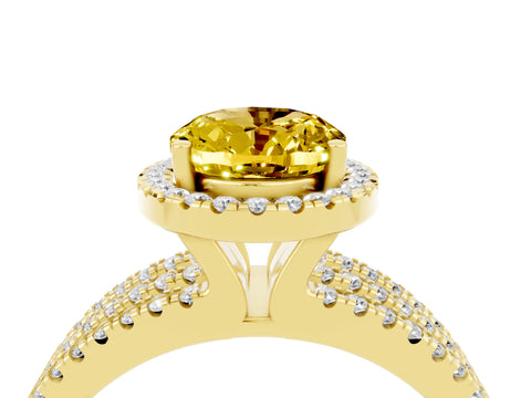 Yellow gold {shape_name} Yellow Sapphire Halo Engagement Ring with Split Shank and Four-Prong Setting_4