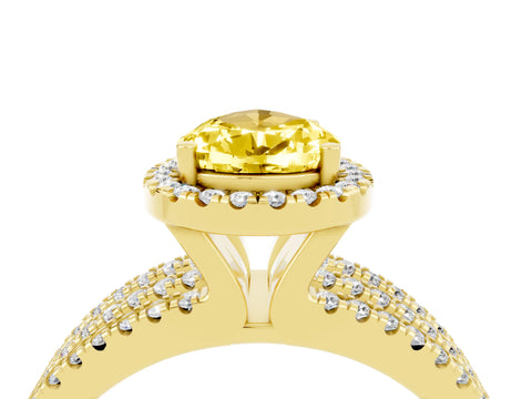 Yellow gold {shape_name} Yellow Sapphire Halo Engagement Ring with Split Shank and Four-Prong Setting_4