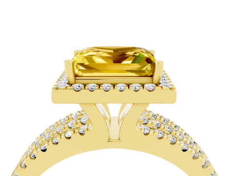 Yellow gold {shape_name} Yellow Sapphire Halo Engagement Ring with Split Shank and Four-Prong Setting_4