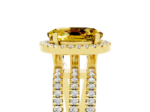 Yellow gold {shape_name} Yellow Sapphire Halo Engagement Ring with Split Shank and Four-Prong Setting_5