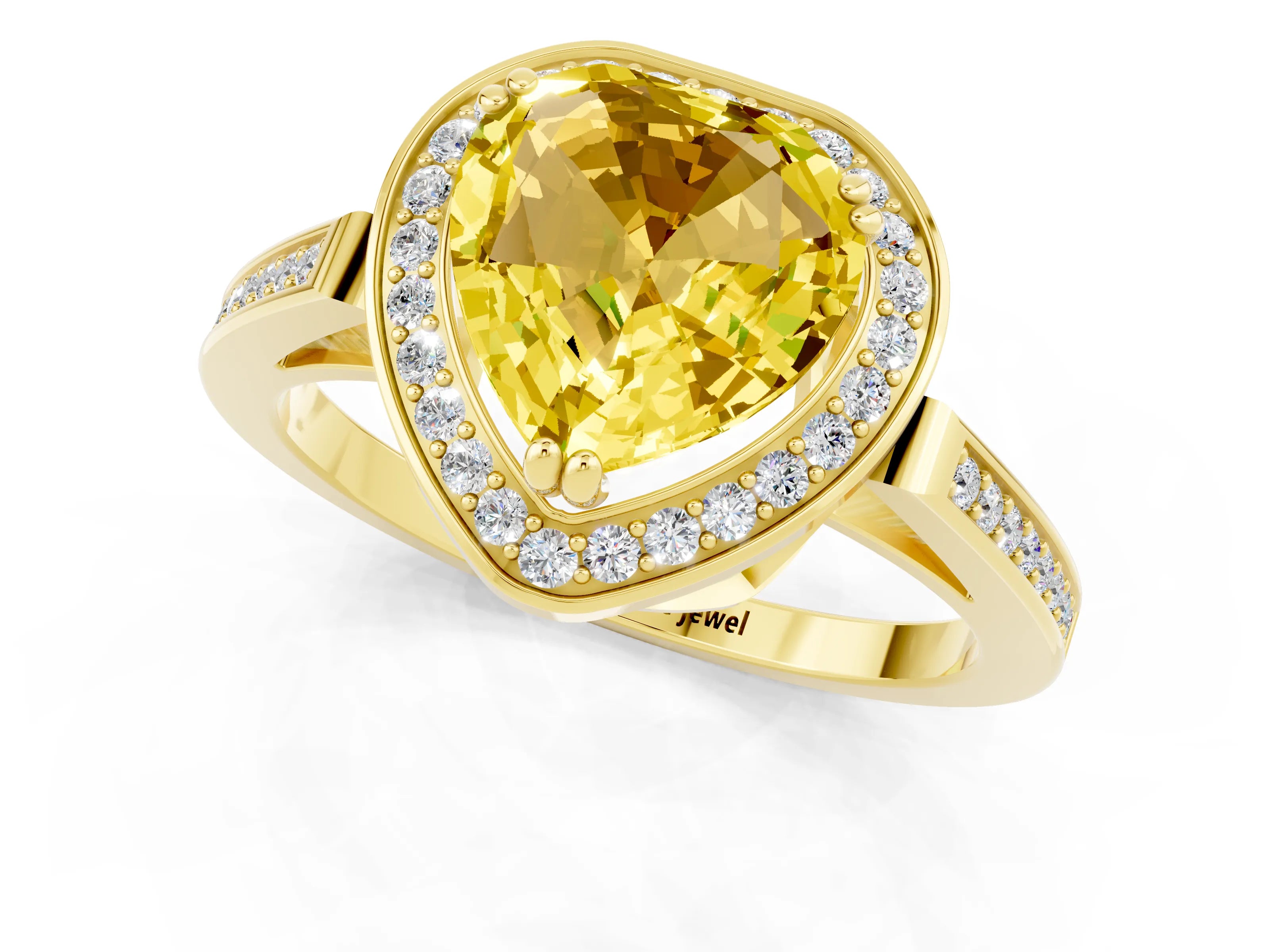Yellow gold {shape_name} Yellow Sapphire Halo Ring with Split Shank and Four-Prong Setting_1