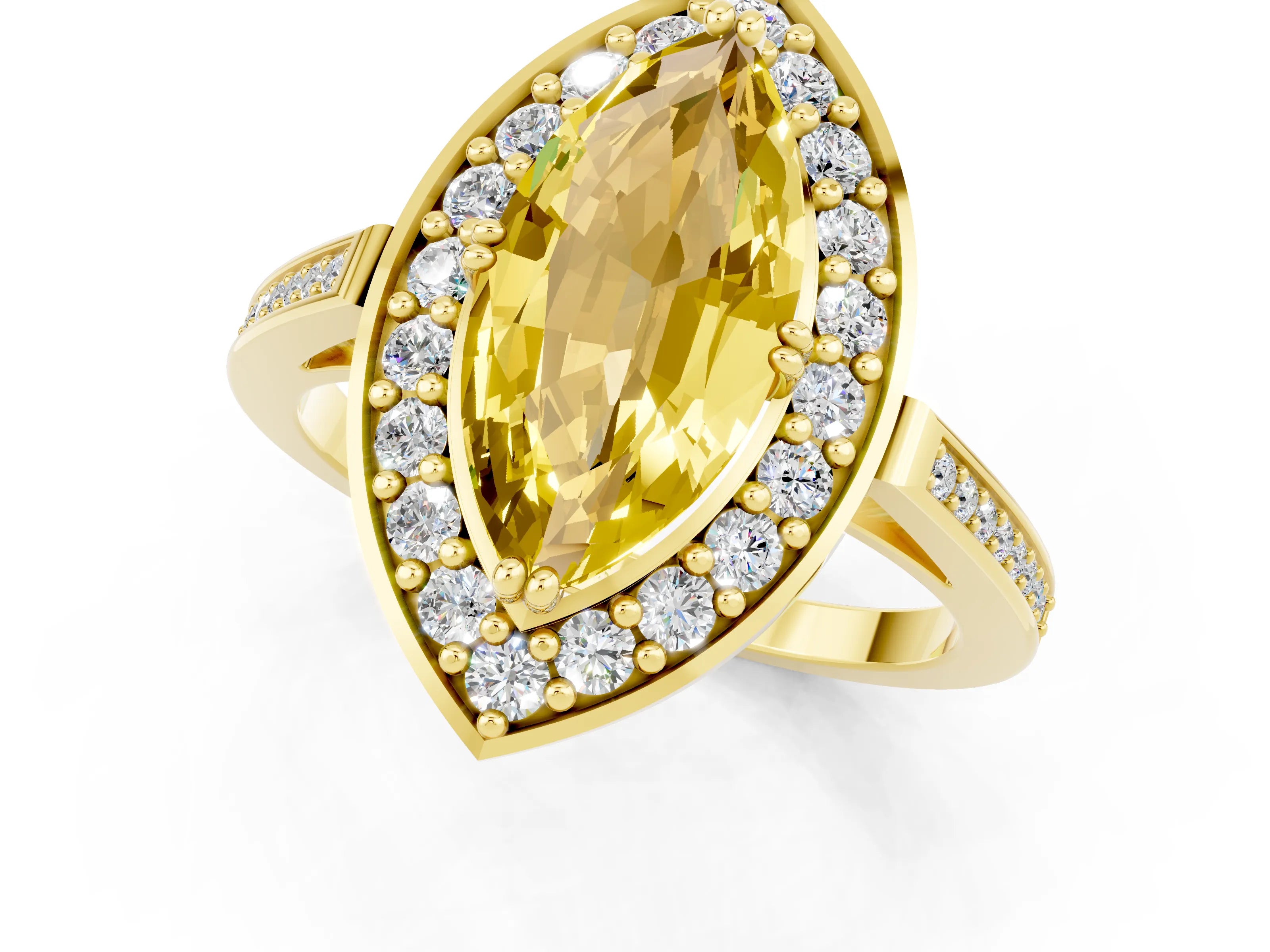 Yellow gold {shape_name} Yellow Sapphire Halo Ring with Split Shank and Four-Prong Setting_1