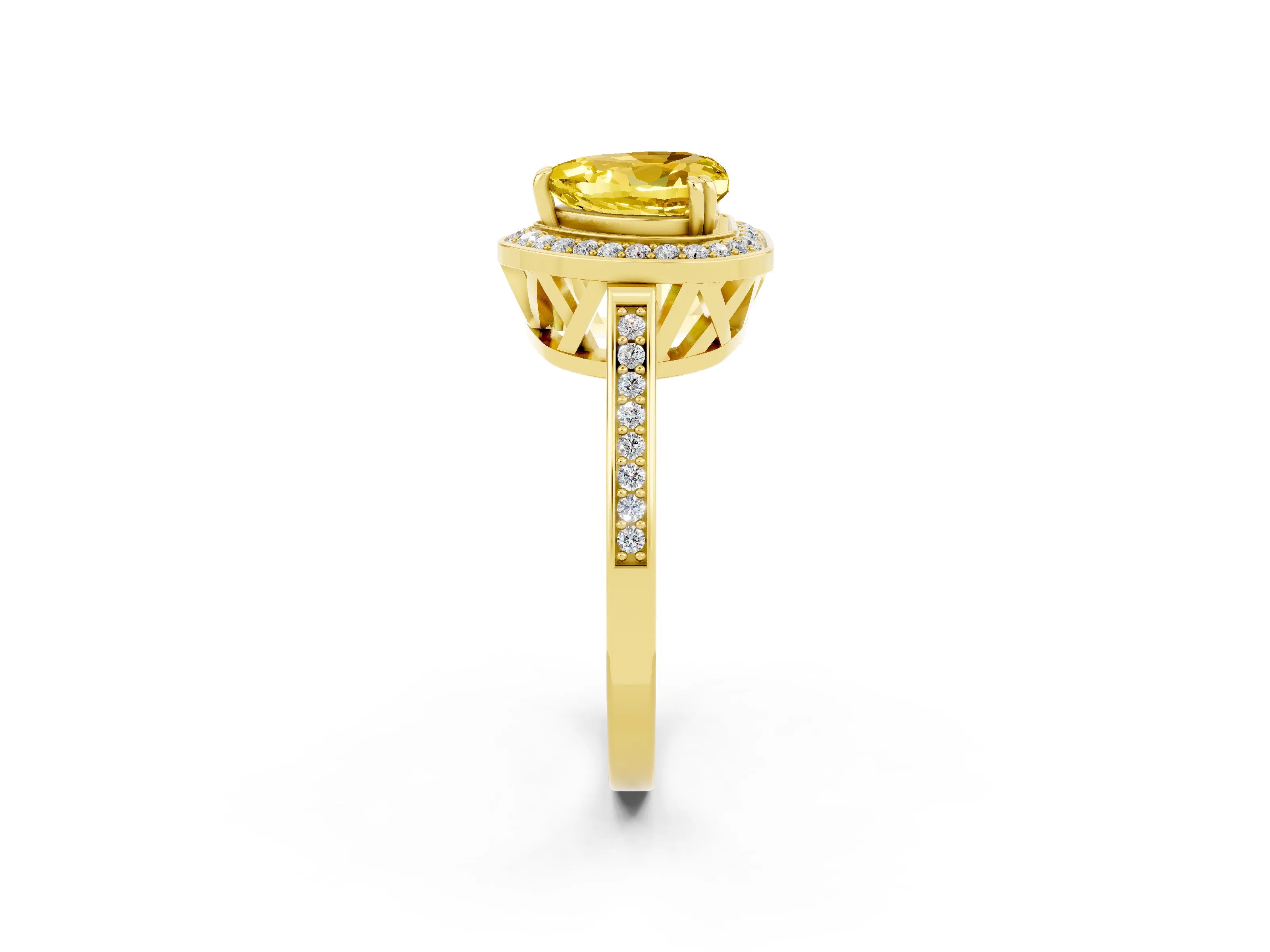Yellow gold {shape_name} Yellow Sapphire Halo Ring with Split Shank and Four-Prong Setting_2