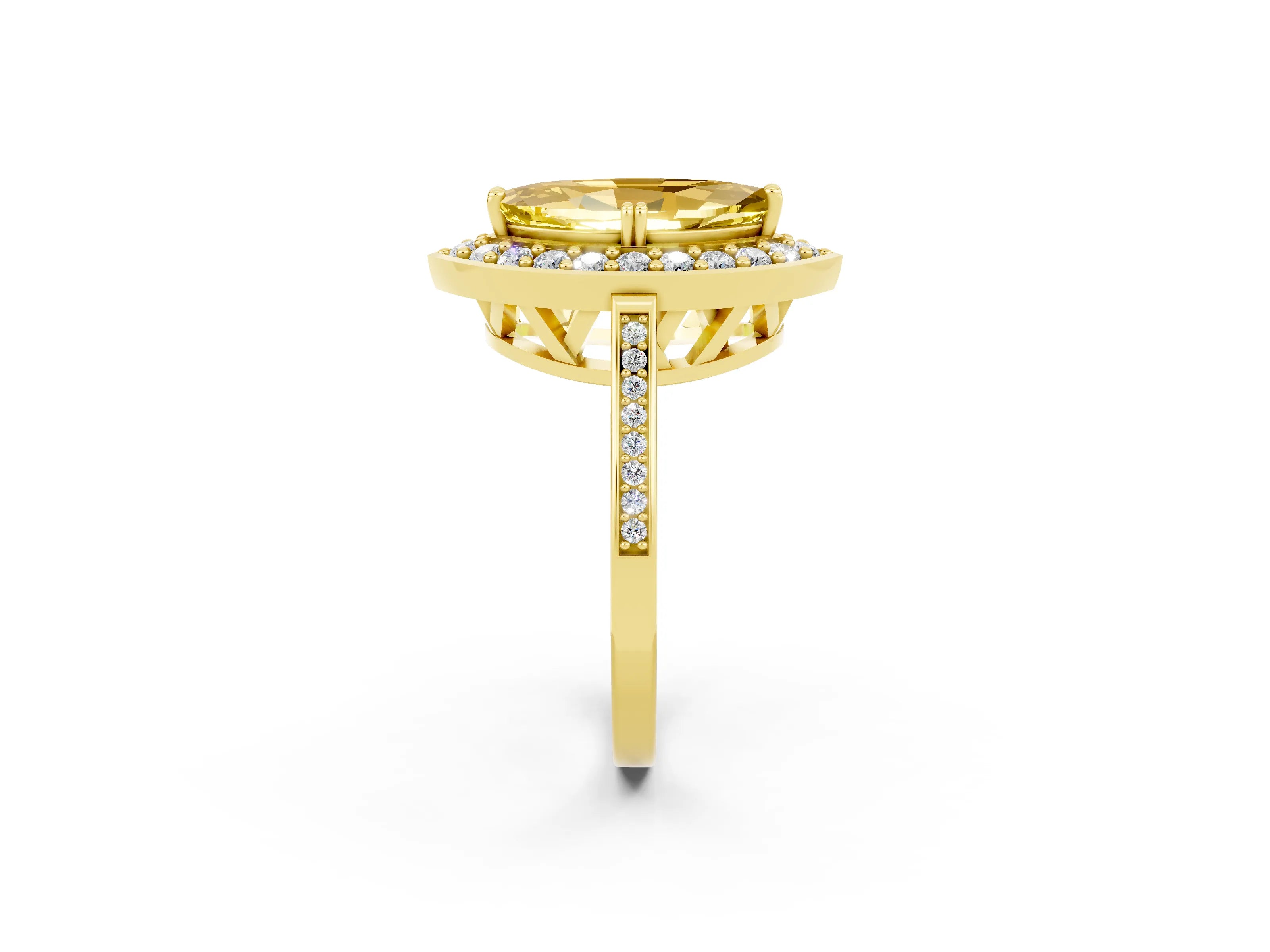 Yellow gold {shape_name} Yellow Sapphire Halo Ring with Split Shank and Four-Prong Setting_2