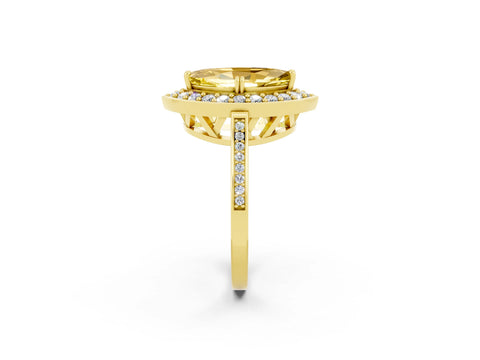 Yellow gold {shape_name} Yellow Sapphire Halo Ring with Split Shank and Four-Prong Setting_2