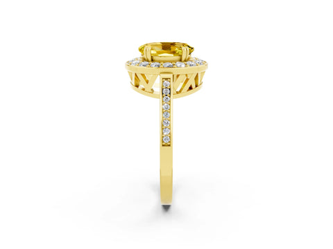 Yellow gold {shape_name} Yellow Sapphire Halo Ring with Split Shank and Four-Prong Setting_2