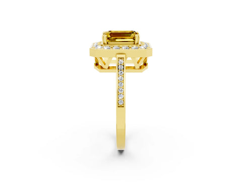 Yellow gold {shape_name} Yellow Sapphire Halo Ring with Split Shank and Four-Prong Setting_2