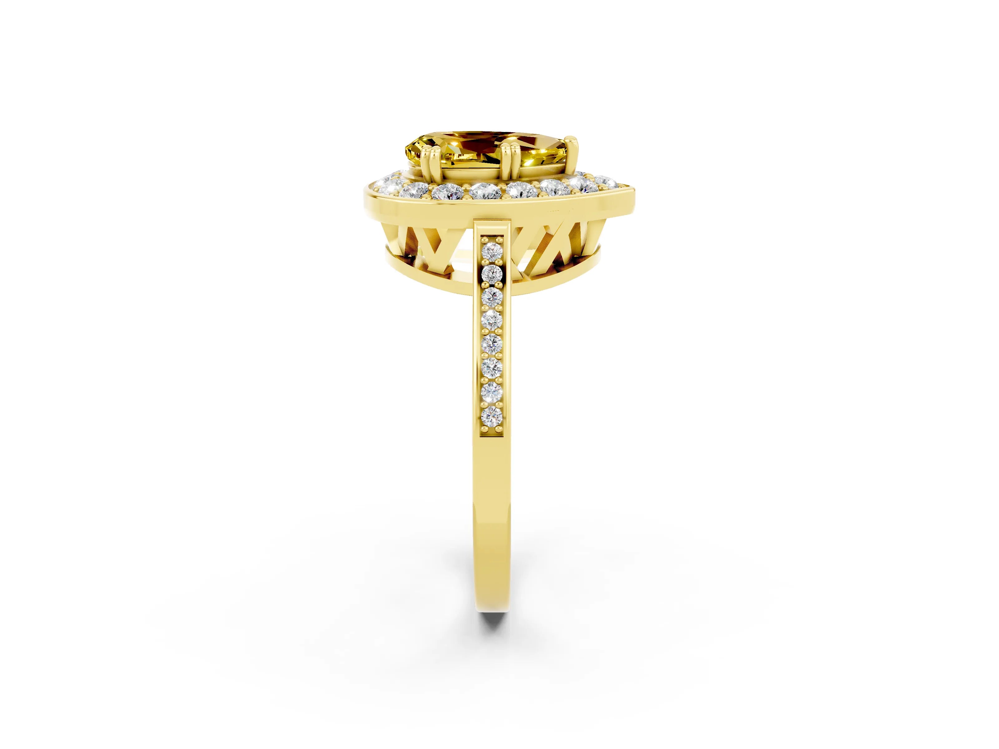 Yellow gold {shape_name} Yellow Sapphire Halo Ring with Split Shank and Four-Prong Setting_2