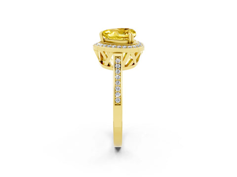 Yellow gold {shape_name} Yellow Sapphire Halo Ring with Split Shank and Four-Prong Setting_2
