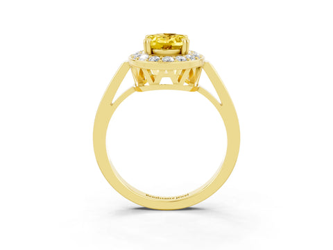 Yellow gold {shape_name} Yellow Sapphire Halo Ring with Split Shank and Four-Prong Setting_3