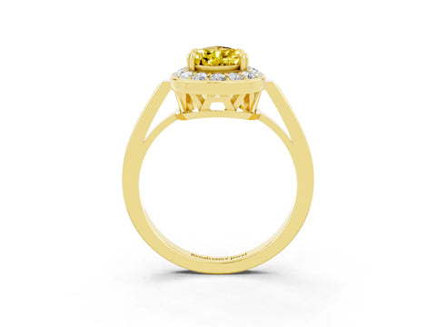 Yellow gold {shape_name} Yellow Sapphire Halo Ring with Split Shank and Four-Prong Setting_3
