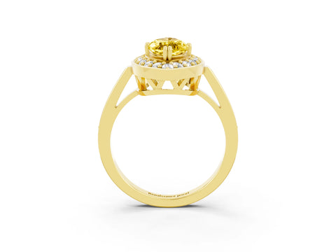 Yellow gold {shape_name} Yellow Sapphire Halo Ring with Split Shank and Four-Prong Setting_3