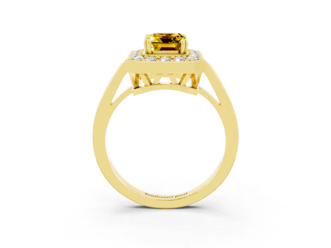 Yellow gold {shape_name} Yellow Sapphire Halo Ring with Split Shank and Four-Prong Setting_3