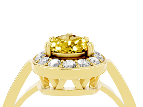 Yellow gold {shape_name} Yellow Sapphire Halo Ring with Split Shank and Four-Prong Setting_4
