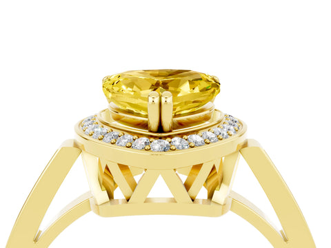 Yellow gold {shape_name} Yellow Sapphire Halo Ring with Split Shank and Four-Prong Setting_4