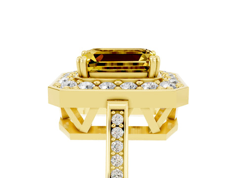 Yellow gold {shape_name} Yellow Sapphire Halo Ring with Split Shank and Four-Prong Setting_5