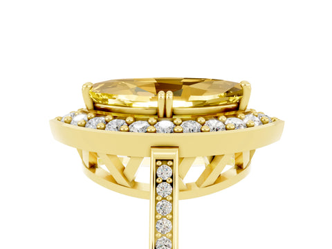 Yellow gold {shape_name} Yellow Sapphire Halo Ring with Split Shank and Four-Prong Setting_5