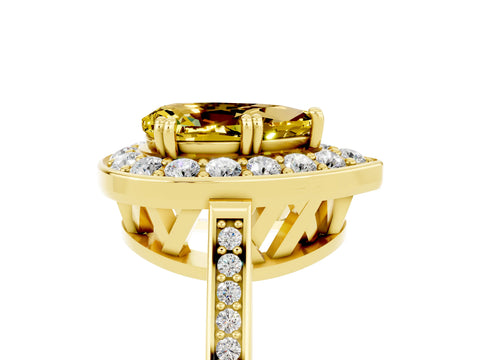 Yellow gold {shape_name} Yellow Sapphire Halo Ring with Split Shank and Four-Prong Setting_5