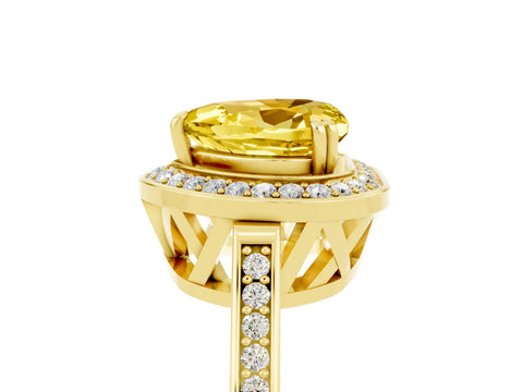 Yellow gold {shape_name} Yellow Sapphire Halo Ring with Split Shank and Four-Prong Setting_5