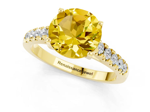 Yellow gold {shape_name} Yellow Sapphire Solitaire Ring with Pavé Band and Four-Prong Setting_1