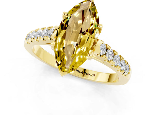Yellow gold Marquise Cut Yellow Sapphire Pavé Band Solitaire Ring with Prong Setting