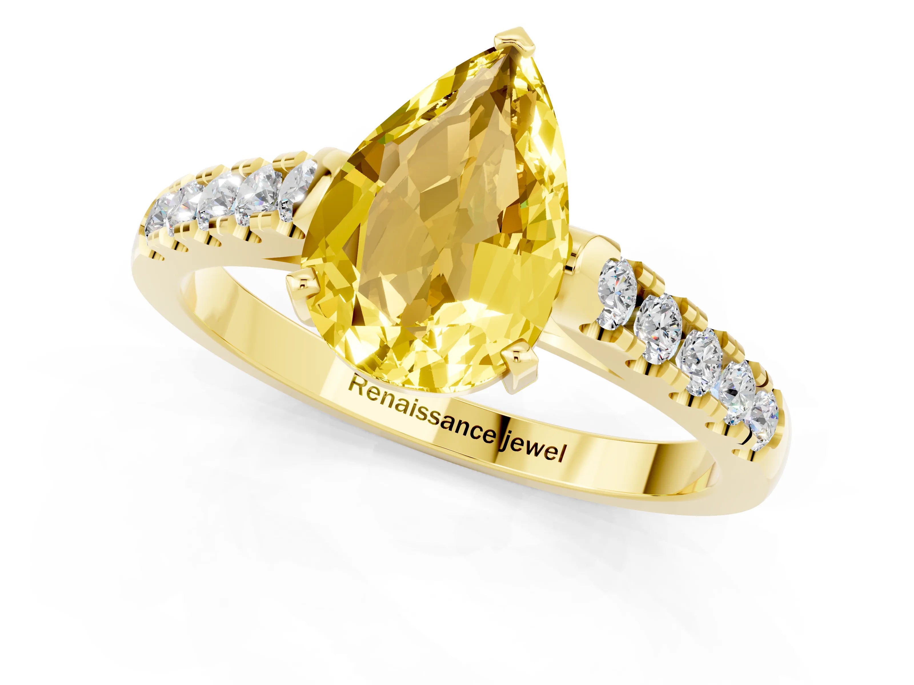 Yellow gold {shape_name} Yellow Sapphire Solitaire Ring with Pavé Band and Four-Prong Setting_1