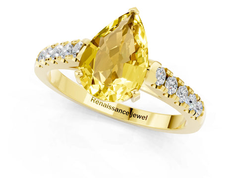 Yellow gold {shape_name} Yellow Sapphire Solitaire Ring with Pavé Band and Four-Prong Setting_1