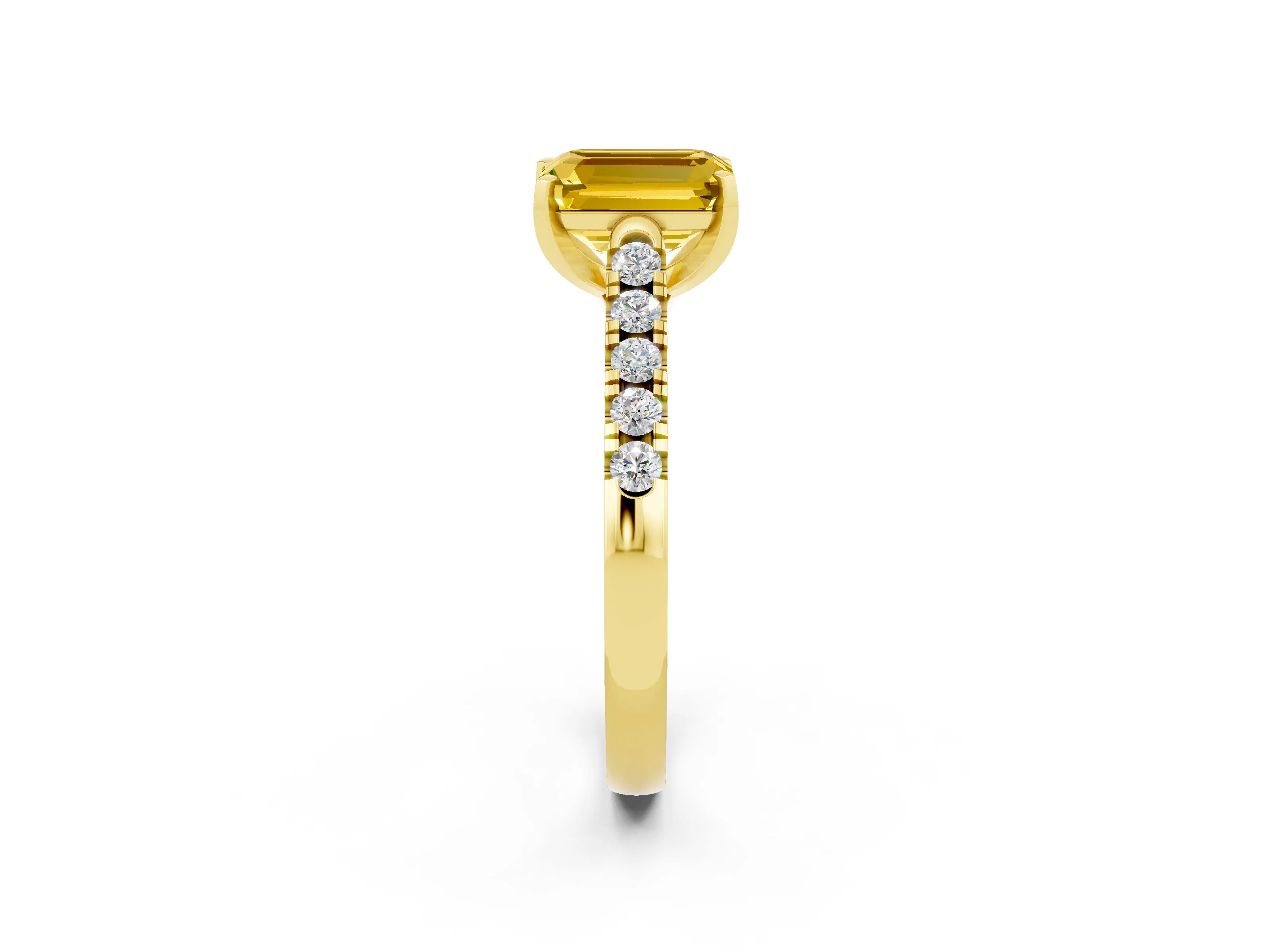 Yellow gold {shape_name} Yellow Sapphire Solitaire Ring with Pavé Band and Four-Prong Setting_2