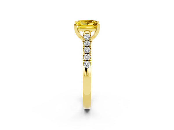 Yellow gold Princess Cut Yellow Sapphire Pavé Band Solitaire Ring with Prong Setting