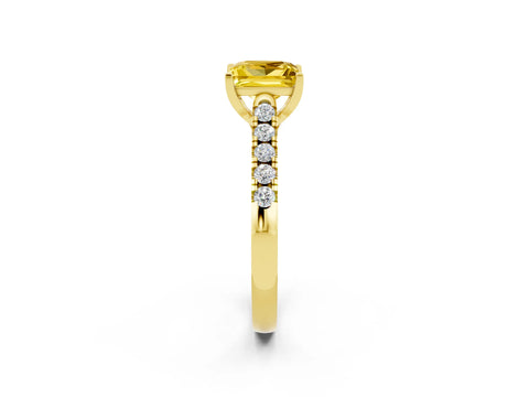 Yellow gold {shape_name} Yellow Sapphire Solitaire Ring with Pavé Band and Four-Prong Setting_2