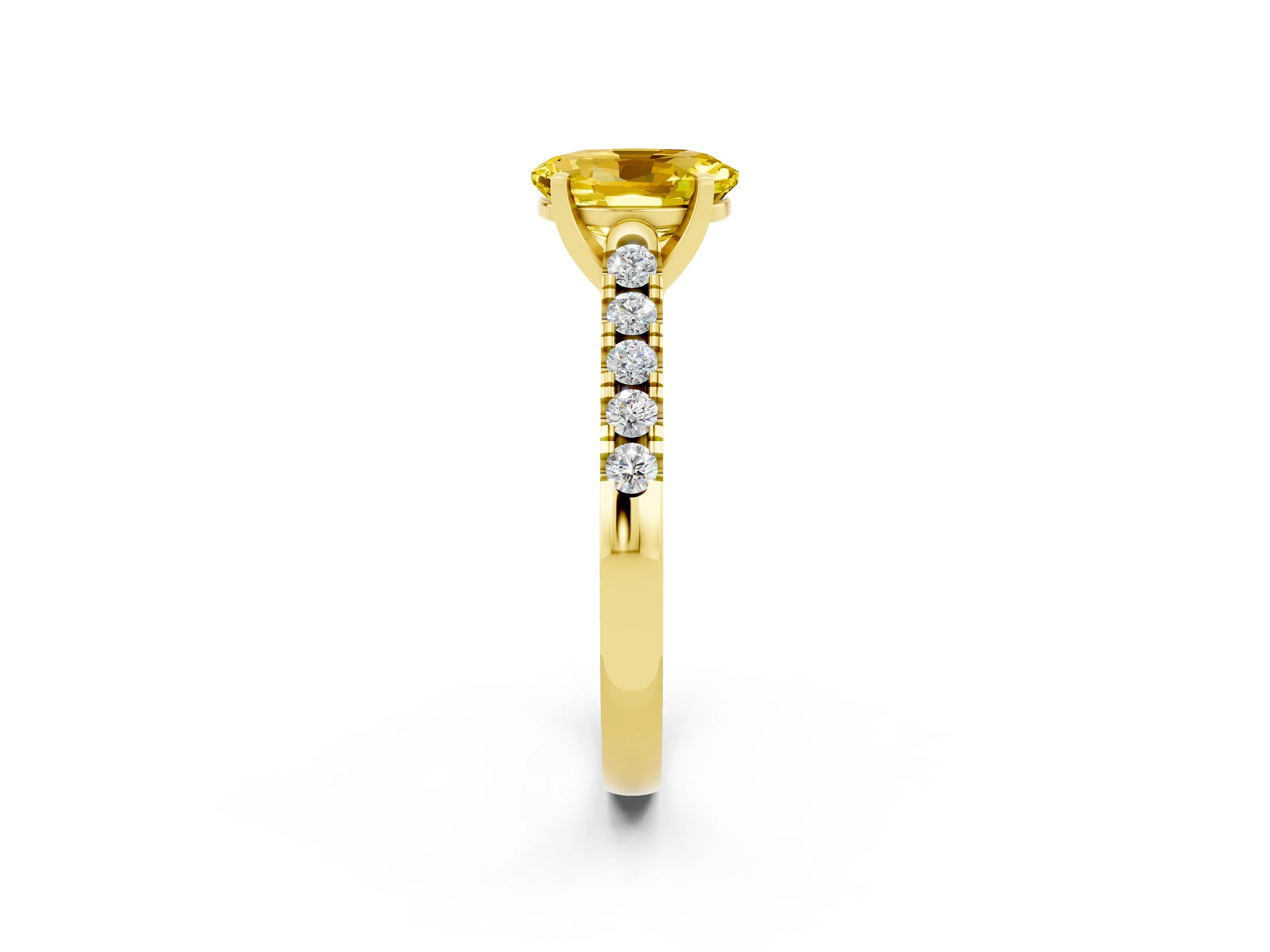 Yellow gold {shape_name} Yellow Sapphire Solitaire Ring with Pavé Band and Four-Prong Setting_2