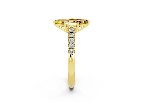 Yellow gold {shape_name} Yellow Sapphire Solitaire Ring with Pavé Band and Four-Prong Setting_2