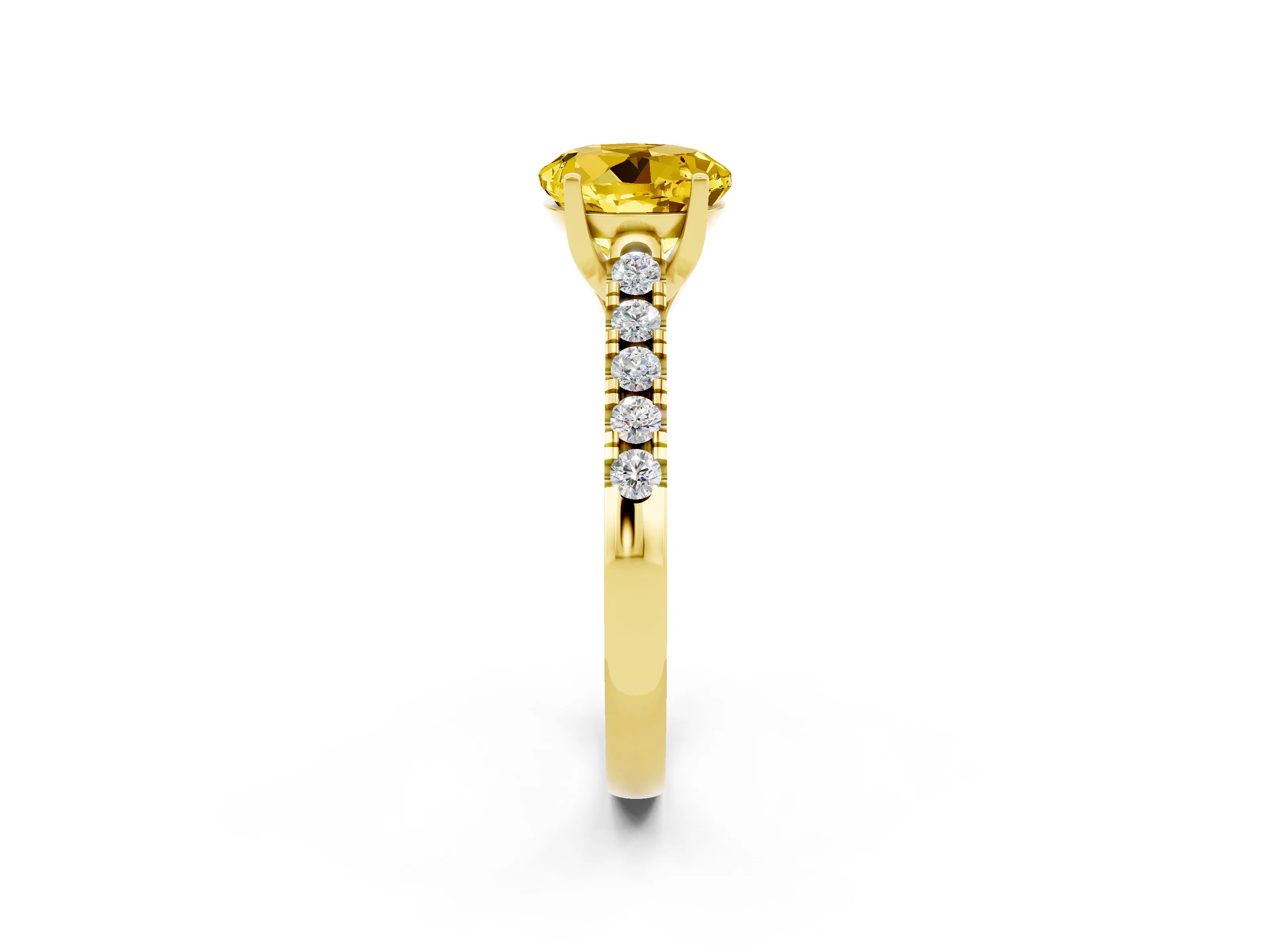 Yellow gold {shape_name} Yellow Sapphire Solitaire Ring with Pavé Band and Four-Prong Setting_2