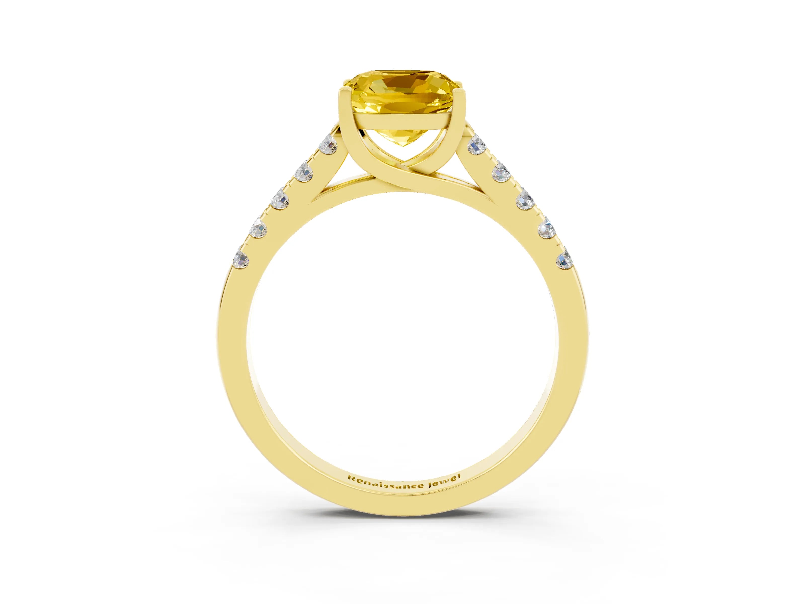 Yellow gold {shape_name} Yellow Sapphire Solitaire Ring with Pavé Band and Four-Prong Setting_3