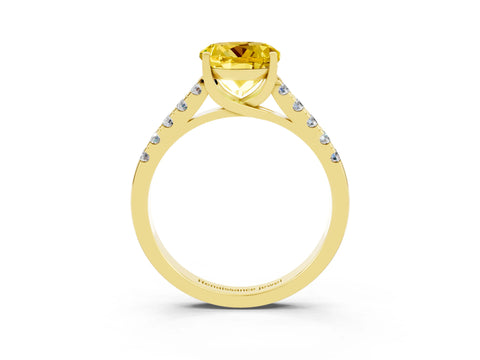 Yellow gold {shape_name} Yellow Sapphire Solitaire Ring with Pavé Band and Four-Prong Setting_3