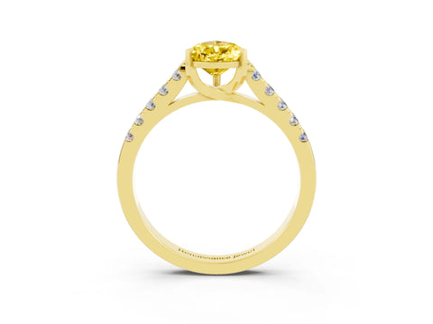 Yellow gold {shape_name} Yellow Sapphire Solitaire Ring with Pavé Band and Four-Prong Setting_3